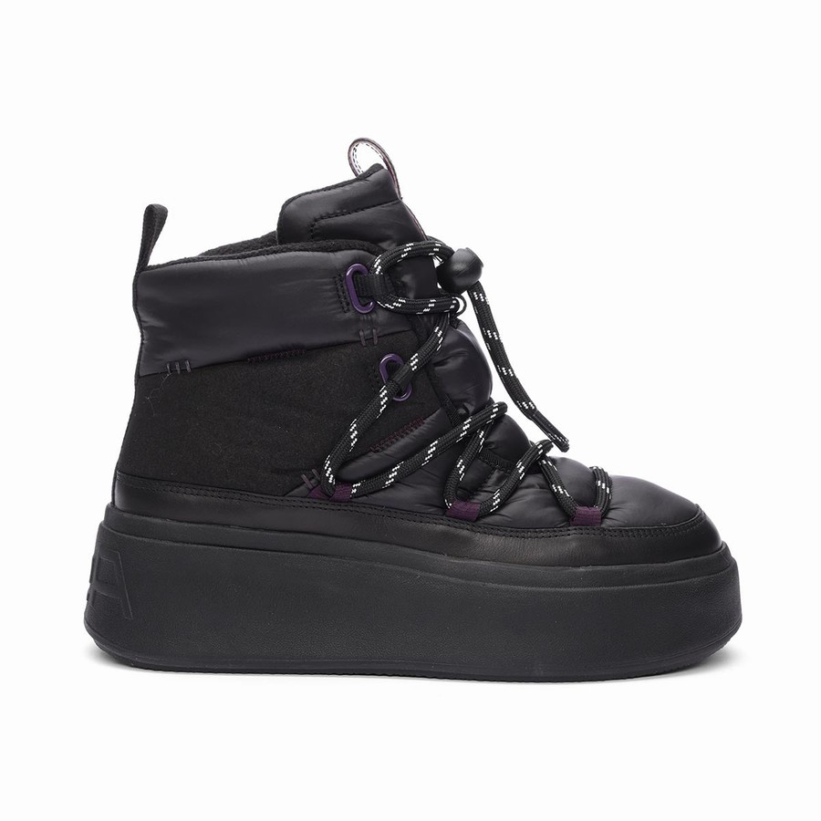 Botte Ash Montana Puffy Nylon Winter Noir Femme | OUB-3598727