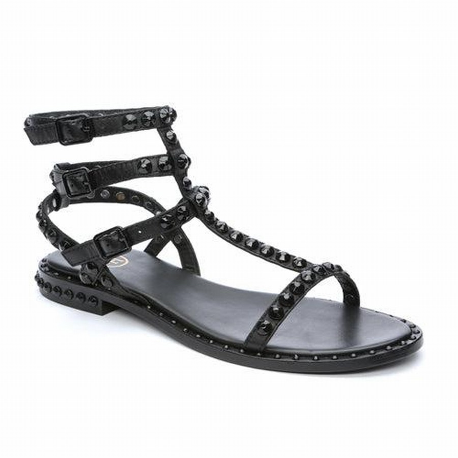 Sandale Ash Play Bis Tonal-Studded Flat Noir Femme | QLL-6125585