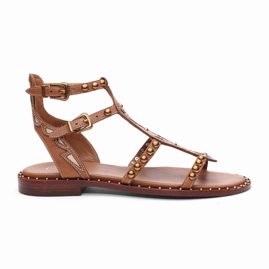 Sandale Ash Plaza Studded Flat Marron Femme | DFN-2891499