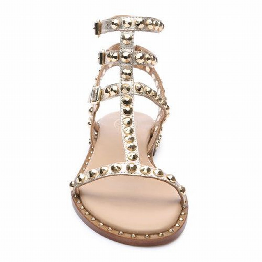 Sandale Ash Play Metallic Studded Flat Doré Femme | SXD-7635644