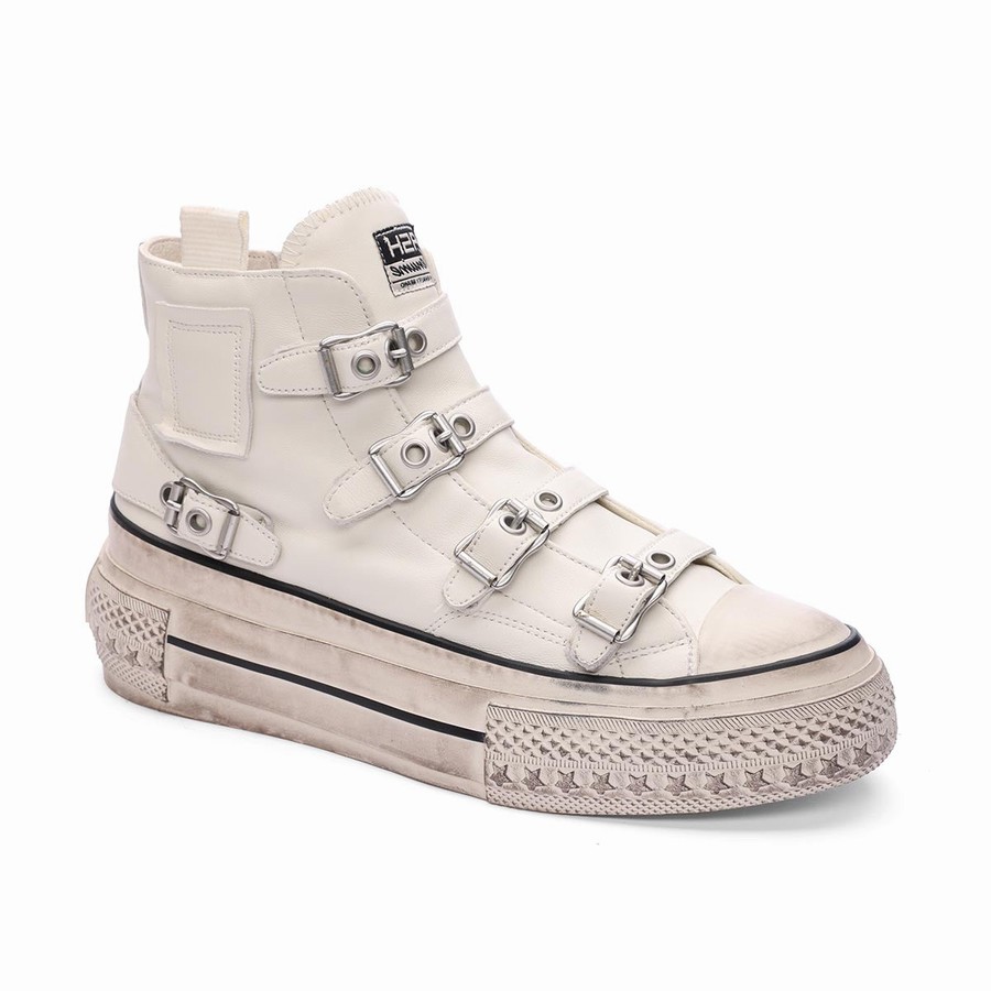 Basket Ash Rainbow Leather Buckle Hightop Blanche Femme | ALK-1708323