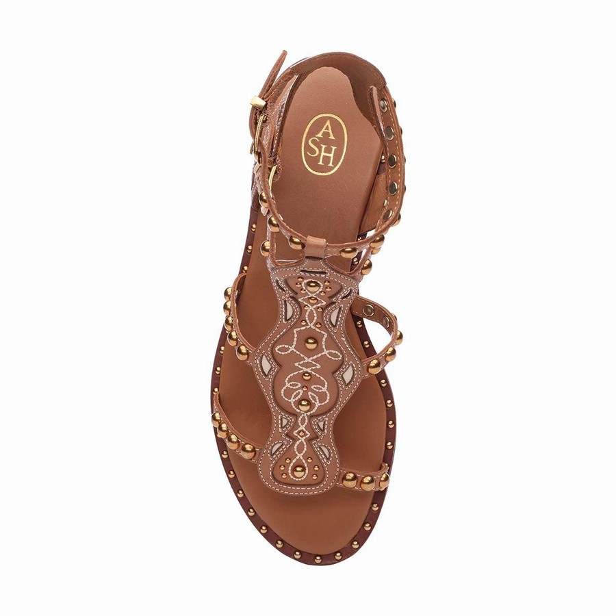 Sandale Ash Plaza Studded Flat Marron Femme | DFN-2891499