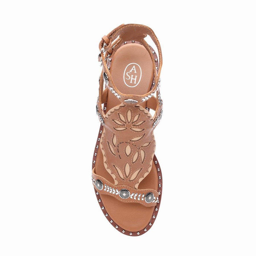 Sandale Ash Paraiba Embellished Flat Marron Femme | LLA-5118849