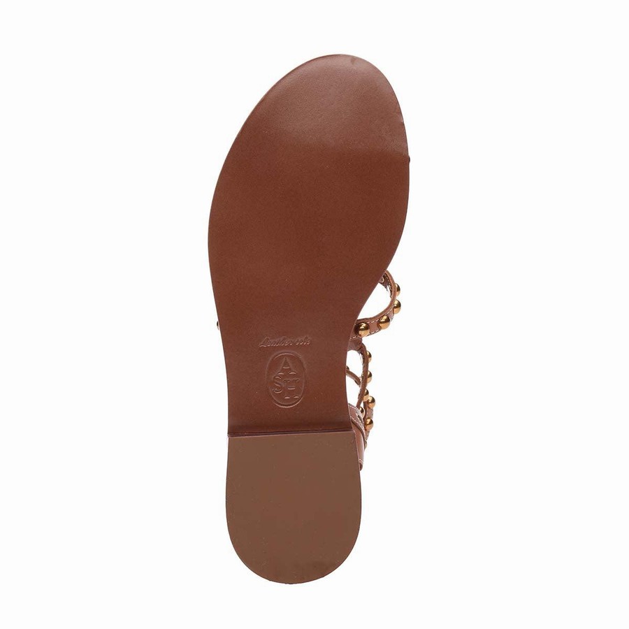 Sandale Ash Plaza Studded Flat Marron Femme | DFN-2891499