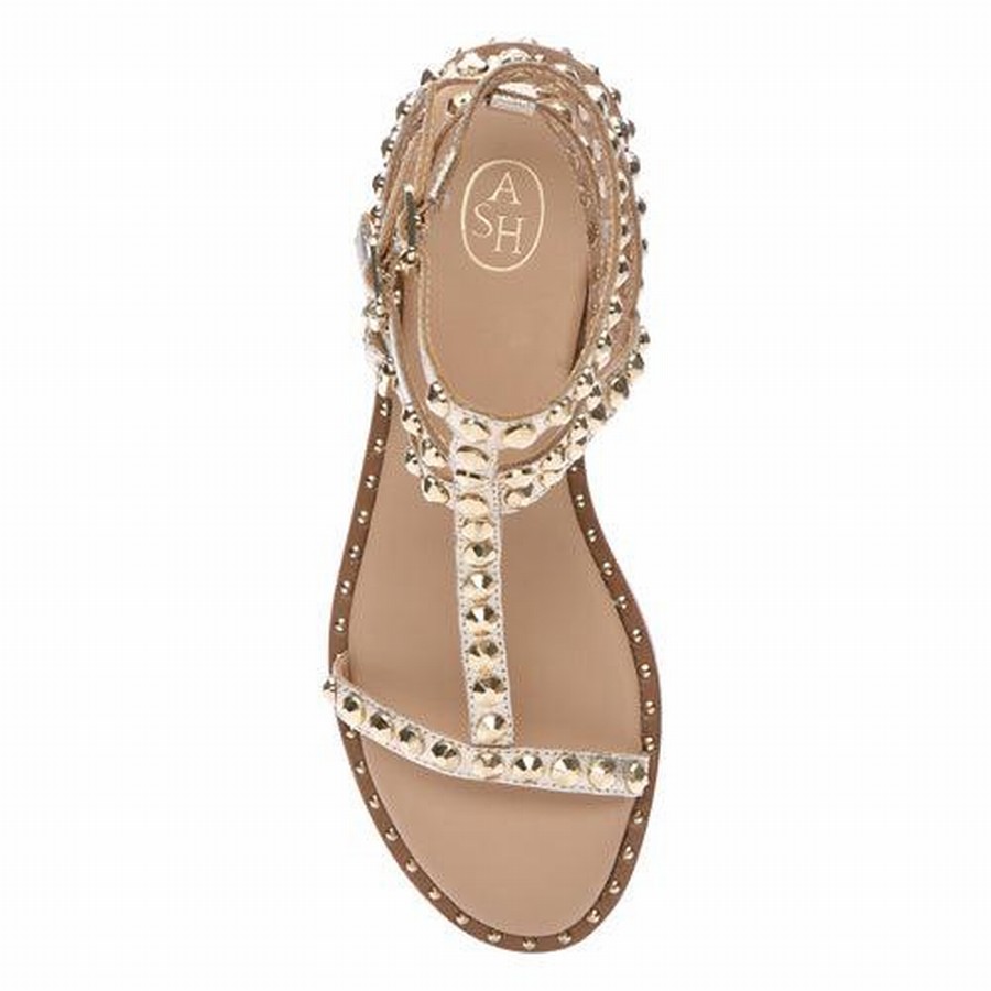 Sandale Ash Play Metallic Studded Flat Doré Femme | SXD-7635644