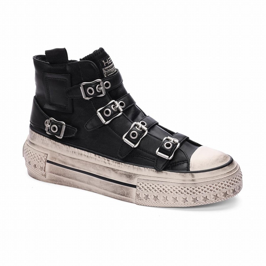 Basket Ash Rainbow Leather Buckle Hightop Noir Femme | YIC-1327461