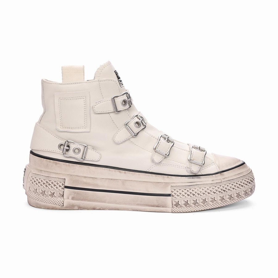 Basket Ash Rainbow Leather Buckle Hightop Blanche Femme | ALK-1708323