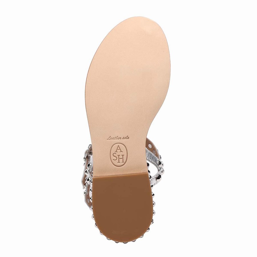 Sandale Ash Play Metallic Studded Flat Argent Femme | DNS-5592763