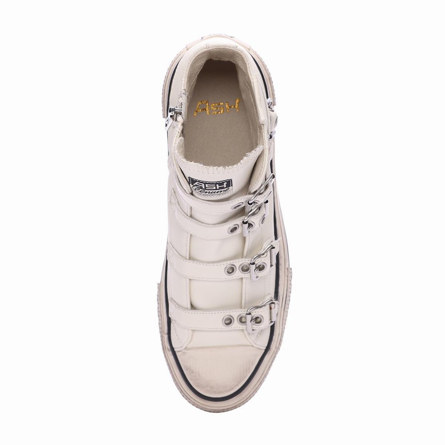 Basket Ash Rainbow Leather Buckle Hightop Blanche Femme | ALK-1708323